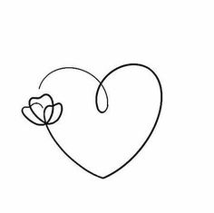 a black and white drawing of a heart with a flower