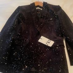 Brand New Zara Sequin Blazer, Medium. Royal Blue Blazers, Tuxedo Women, Grey Trench Coat, Zara Jacket, Sequin Blazer, Pink Blazer, Tweed Blazer, Denim Jacket Women, Zara Jackets