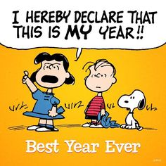 a cartoon strip with the words best year ever written in black and white on an orange background