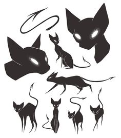 various silhouettes of cats and mice with glowing eyes, ears, tail, head, tail