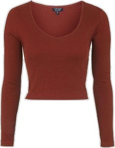 Brown V-neck Crop Top For Fall, Brown V-neck Crop Top, Red Ribbed V-neck Top, Maroon Top, Topshop, V Neck, Crop Tops, Tags, Red