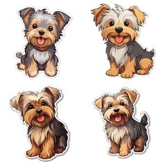 a set of four cute little dogs stickers