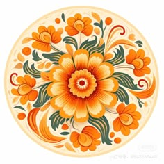 an orange and yellow floral design on a white background