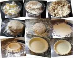 six different stages of pie dough being made