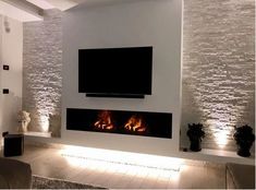 Artificial Fireplace Electric Fireplace Living Room, Tv Mounted, Recessed Electric Fireplace, Fireplace Tv Wall, Modern Tv Wall, Tv Wall Decor, Living Room Decor Fireplace, Contemporary Fireplace, Tv Wall Design