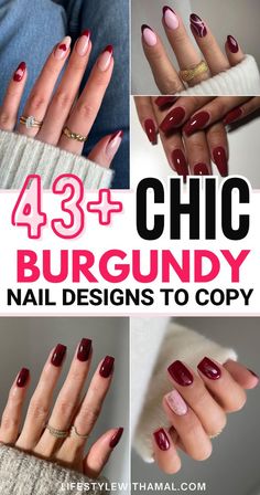 Slay your manicure with these stunning burgundy nail designs! From chic short burgundy nails to deep wine nails and maroon nails, these dark red nails are perfect for fall and winter. Whether you're rocking burgundy holiday nails or festive burgundy winter nails, these looks will keep you glam all season long! Burgundy Nail Almond, Merlot Nails Acrylic, Autumn Nails 2024 Burgundy, Dark Burgundy French Tip Nails, Pretty Burgundy Nails, Wine Tip Nails, Wine Colored French Tip Nails, Acrylic Nail Designs Maroon, Autumn Nails Red Wine