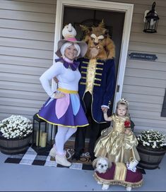 Dad as The BeastMom as Mrs.Potts Daughter as BelleFamily Shihtzu as the Footstool with Chip Mrs Pots Diy Costume, Ms Potts Costume Diy, Mrs Pots And Chip Costume Diy, Diy Mrs Potts Costume, Mrs Potts Makeup, Beauty And The Beast Family Costume, Mrs Potts Costume Diy, Diy Beast Costume, Mrs Potts Costume