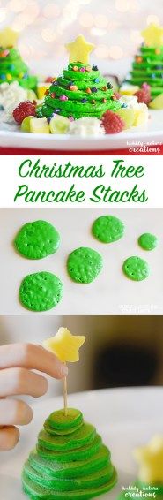 christmas tree pancake stacks on a plate