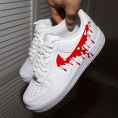 Red Nike Shoes, Painting Shoes, Custom Sneakers Diy, Af1 Shoes, Custom Painted Shoes, Custom Shoes Diy, Nike Shoes Air Force, Air Shoes, White Nike Shoes