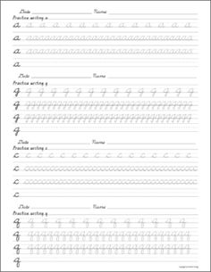 handwriting practice worksheet with cursive writing and numbers on the front page