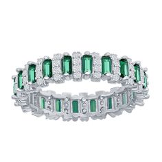 Add a pop of color to your favorite ensembles with this stylish green and white cubic zirconia ring. Add a pop of color to your favorite ensembles with this stylish green and white cubic zirconia ring. Width: 0.4 in. Metal: sterling silver Plating: rhodium Finish: polished Packaging: boxedSTONE DETAILS Stone type: cubic zirconia Color: green, white Total weight: 4 ct. Center stone size: 1.5 mm x 3 mm Shape: baguette cut Setting: prong Gemstones may have been treated to enhance their appearance. Baguette Ring, Cubic Zirconia Rings, Affordable Jewelry, Baguette Cut, Stackable Rings, Green And White, Womens Jewelry Rings, Baguette, Jewelry Pieces