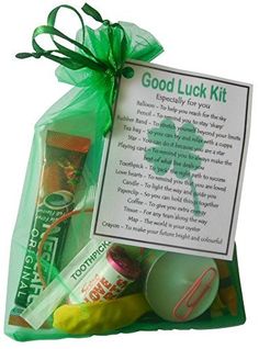 the good luck kit is packaged in a green bag