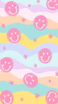 a colorful background with smiley faces and stars