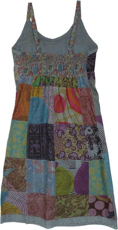 Steel Blue Grey Cotton Patchwork Hippie Sleeveless Dress | Dresses | Grey | Sleeveless, Patchwork, Junior-Petite, Vacation, Floral, Printed Vacation Fashion 2023, Sleeveless Patchwork Dress For Festivals, Multicolor Cotton Hippie Dress, Cotton Knee-length Patchwork Dress, Cotton Patchwork Knee-length Dress, Knee-length Cotton Patchwork Dress, Hippie Multicolor Cotton Dress, Hippie Cotton Dresses With Floral Patchwork, Bohemian Mini Dress With Patchwork