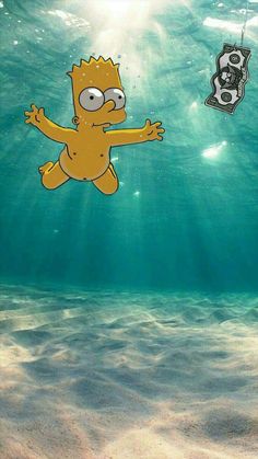 the simpsons character is floating in the water with his arms out and eyes wide open