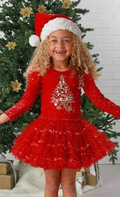 Ooh La La Couture Holiday Red Jingle Ball Tutu Dress | HONEYPIEKIDS Red Tutu Dress, Sparkling Christmas Tree, Ball Christmas Tree, Red Tutu, Sparkling Christmas, Ruby Color, Layered Tulle Skirt, Girls Couture, Tulle Flower Girl