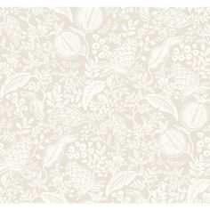 a white wallpaper with flowers and leaves on it