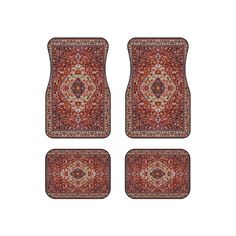 four red rugs with an intricate design