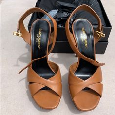 Perfect Condition! Ysl Designer Shoes Comes With Everything In The Pictures Size 39 1/2 (9.5) Comfortable Ysl Saint Laurent, Designer High Heels, Caramel Brown, Saint Laurent Paris, Saint Laurent Shoes, Heel Shoes, Picture Sizes, Platform Heels, High Heel Shoes