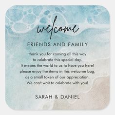 a welcome card for friends and family