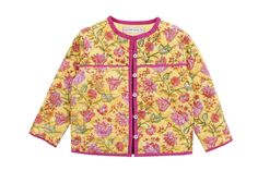 Kids Quilted Jacket/Indian Hand Block/Sanganeri Printed 100% Fine Cotton. Available in all the as sizes mentioned below. Description Complete hand printed neatly stitched kids coat/jacket gives warmth and style as well. Best way to gift your loved ones on any occasion. Unique blend of tradition and traditional styles of printing. It is 100% eco friendly, warm and cozy.  Outer shell : Printed floral cotton fabric filling           : 100% cotton  Inner Shell  : Solid dyed cotton fabric  Size    Chest (inch)      Front Length (inch)     Across Shoulder (inch)                        1-2y     27.0                       15.0                                   10.5 3-4Y            28.0                      17.0                                    11.0 5-6Y    29.0                          19.0 Fitted Cotton Outerwear For Festive Season, Festive Fitted Cotton Outerwear, Traditional Yellow Outerwear For Spring, Casual Festive Outerwear, Casual Long Sleeve Festive Outerwear, Festive Long Sleeve Casual Outerwear, Traditional Yellow Spring Outerwear, Festive Long Sleeve Cotton Outerwear, Kids Quilted Jacket