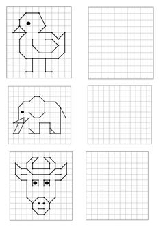 four squares that have different shapes and animals on them, each with an animal's head