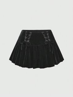 Women's Punk Goth Style Lace Up Velvet Ruffle Mini Skirt, Black Black Casual   Knitted Fabric Plain A Line,Pleated Slight Stretch  Women Clothing, size features are:Bust: ,Length: ,Sleeve Length: Skirts Goth, Mini Rock, Gothic Skirt, Gothic Skirts, Hair Accessories Boho, Ruffle Mini Skirt, Black Pleated Skirt, Velvet Blouses, Estilo Punk