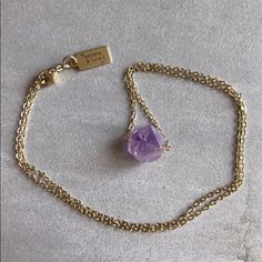 Raw Amethyst - 18” Around - Crystal Point Stone On A 14k Gold Plated Brass Necklace. Fits Like A Choker. It Drops 9” Around The Neck. Beautiful Piece Of Jewelry - Last One Luna Jewelry, Raw Amethyst, Brass Necklace, Crystal Points, Last One, Womens Jewelry Necklace, Choker, Gold Plate, Amethyst