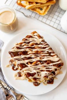 Cinnamon Roll Waffles Waffle Maker Recipes Breakfast, Cinnamon Roll Waffles Recipe, Waffles Homemade, Cream Cheese Drizzle, Cinnamon Pancakes Recipe, National Waffle Day, Cinnamon Waffles, Maple Cream Cheese, Waffle Day