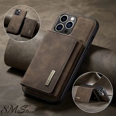 an iphone case is shown with the cover open and showing it's leather interior