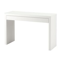 a white desk with one drawer on the top and two drawers at the bottom, in front of a white background