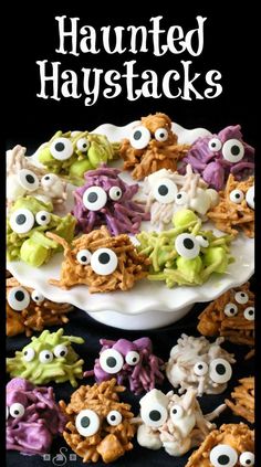 halloween treats with googly eyes on them and the title overlay reads,'monster shaped