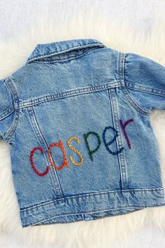 Embroidered Kid Denim Jean Jacket With Name Jean Custom Denim - Etsy Jean Custom, Boys Denim Jacket, Kids Denim Jeans, Kids Denim Jacket, Kid Outfits, Custom Denim Jacket, Embroidered Jean Jacket, Kids Jackets, Hand Painted Clothing