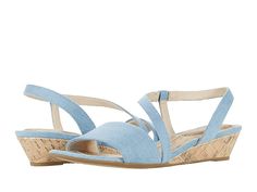 LifeStride Yasmine - Women's Shoes : Light Blue : Let the sun hit your feet in the Yasmine wedge sandal by LifeStride. With incorporated Soft System footbed, painful feet are a thing of the past. Soft System comfort package provides all-day support, flex, and cushioning Asymmetrical strap closure. Just Right Height 1 and 1/4 inch wedge heel. Imported. Measurements: Heel Height: 1 1 2 in Weight: 6 oz Product measurements were taken using size 9, width M (B). Please note that measurements may vary Spring Sandals With Ortholite Insole And Adjustable Straps, Adjustable Sandals With Gel Cushioning For Summer, Adjustable Gel Cushioning Sandals For Summer, Shoes Light Blue, Wedge Sandal, A Thing, Wedding Shoes, Product Reviews, Wedge Heels