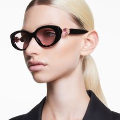 Sunglasses, Cat-eye shape, SK6002, Multicolored | Swarovski Glasses Women Fashion Eyeglasses, Bold Sunglasses, Swarovski Sunglasses, Pink Lenses, Stackable Ring Sets, Black Cat Eye Sunglasses, Pink Watch, Glasses Women, Black Cat Eyes