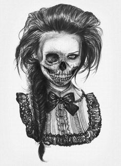 an image of a skeleton with long hair and a bow tie on it's head