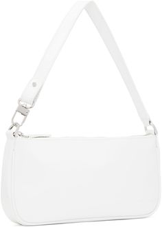 Patent leather shoulder bag in white. · Adjustable shoulder strap · Zip closure · Cotton twill lining · Silver-tone hardware · H5 x W10 x D1.5 in Available exclusively at SSENSE. Supplier color: White White Shoulder Bag With Silver-tone Hardware, White Formal Shoulder Bag With Zipper Closure, Formal White Shoulder Bag With Zipper Closure, White Satchel Shoulder Bag With Palladium Hardware, White Shoulder Bag With Silver-tone Hardware For Daily Use, Classic White Baguette Bag For Travel, White Shoulder Bag With Palladium Hardware For Daily Use, White Shoulder Bag With Palladium Hardware For Travel, Daily Use White Shoulder Bag With Palladium Hardware