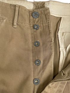 Vintage 1940s Wwii Us Army Chino Pants Metal Button Fly Size 33x28 - Etsy Indonesia Khaki Cotton Cargo Pants With Button Closure, Khaki Straight Leg Pants With Buttons, Khaki Bottoms With Buttons, Vintage Workwear Pants With Buttons, Vintage Cargo Pants With Belt Loops In Khaki, Vintage Pants With Buttons For Workwear, Vintage Khaki Cargo Pants With Belt Loops, Vintage Khaki Work Pants, Vintage Cotton Bottoms With Buttons