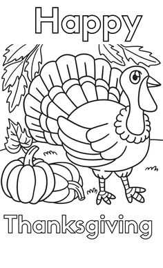 a happy thanksgiving coloring page with a turkey