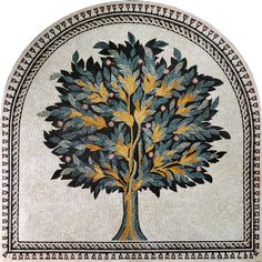 a tree with yellow leaves is depicted in this mosaic