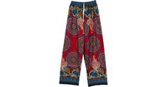 Robust Red Boho Rayon Pants with Mandala Prints in Clothing - Red boho dual mandala and floral printed wide-leg free-flowing pants that are perfect for any occasion. Features: Split-Skirts-Pants, Pocket, Vacation, Beach, Printed, Bohemian. Bohemian Red Harem Bottoms, Red Bohemian Harem Bottoms, Red Festival Pants With Elastic Waistband, Red Boho Print Bottoms For Summer, Red Boho Print Summer Bottoms, Bohemian Red Wide Leg Bottoms, Red Bohemian Wide Leg Pants For Summer, Bohemian Red Wide Leg Pants For Summer, Red Hippie Style Pants For Festival