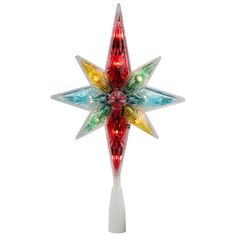 a lighted christmas star ornament with multicolored lights