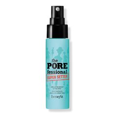 The POREfessional: Super Setter Long-Lasting Makeup Setting Spray Mini - Benefit's The POREfessional: Super Setter Pore-Minimizing Setting Spray Mini is a long-lasting, multitasking makeup setting spray that locks on makeup for 16 hours. It instantly blurs the look of pores, feels weightless, and absorbs quickly for a flawless look that won't smudge, transfer, or fade.BenefitsInstant mattifying effectAlcohol-freeFade-proofFeatures*Instrumental test on 20 women16 hour longwear****Instrumental tes Poreless Skin, Travel Size Makeup, Fixing Spray, Makeup Setting Powder, Makeup Spray, Makeup Setting Spray, Long Lasting Makeup, Face Primer, Benefit Cosmetics