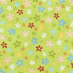 a green background with colorful flowers on it