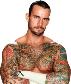 a man with tattoos on his arms and chest