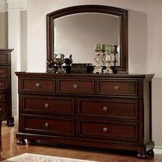 Northville Dark Cherry Dresser - Ornate Home California King Bedroom Sets, Cherry Dresser, Platform Bedroom Sets, Dresser And Mirror, Curved Headboard, King Bedroom Sets, Wooden Dresser, Bedroom Sets Queen, King Bedroom