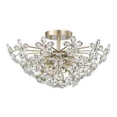 a ceiling light with crystal flowers on it