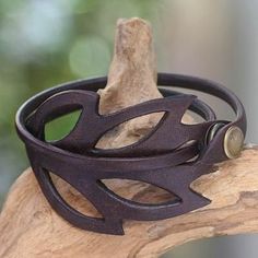 Leather wrap bracelet, 'Autumn Leaf' - Hand Crafted Leather Bracelet from Indonesia Simple Leather Bracelet, Crea Cuir, Hantverk Diy, Diy Leather Bracelet, Leather Jewellery, Leather Carving, Leather Art, Bracelet Cuir, Leather Bracelets