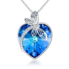 PRICES MAY VARY. ❤ Dragonfly Gifts for Women ❤ Dragonfly Pendant Necklace with Blue Heart Crystal for your loved.Or simply take the Dragonfly story as a cute story with a cute gift, elegant,charming. Dragonfly lovers gifts. ❤ Dragonfly Necklace Size ❤ Dragonfly Pendant size 1.02 inches * 0.73 inches. Dragonfly pendant with Blue Heart Crystal, with 18+2inch chains. Dragonfly necklace for women. ❤ STERLING SILVER CRYSTAL NECKLACE ❤ s925 sterling silver Crystal dragonfly necklace, Nickle-free, Lead Butterfly Necklaces For Birthday And Mother's Day, Butterfly Necklace For Birthday And Mother's Day, Butterfly Shaped Necklace For Valentine's Day Gift, Blue Necklace For Christmas Gift, Crystal Birthday, Dragonfly Gifts, Dragonfly Necklace, Dragonfly Pendant, Heart Crystal