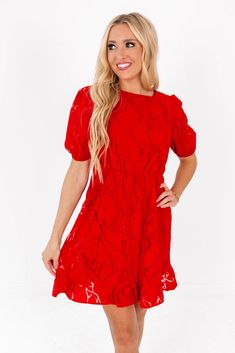 Easy to Love Dress - Red Spring Short Sleeve Dress With Cutout Back, Spring Dresses With Cutout Back And Short Sleeves, Short Sleeve Cutout Dress For Date Night, Spring Red Cutout Dress, Red Cutout Spring Dress, Button Heart, Easy To Love, Large Bust, Dress Red